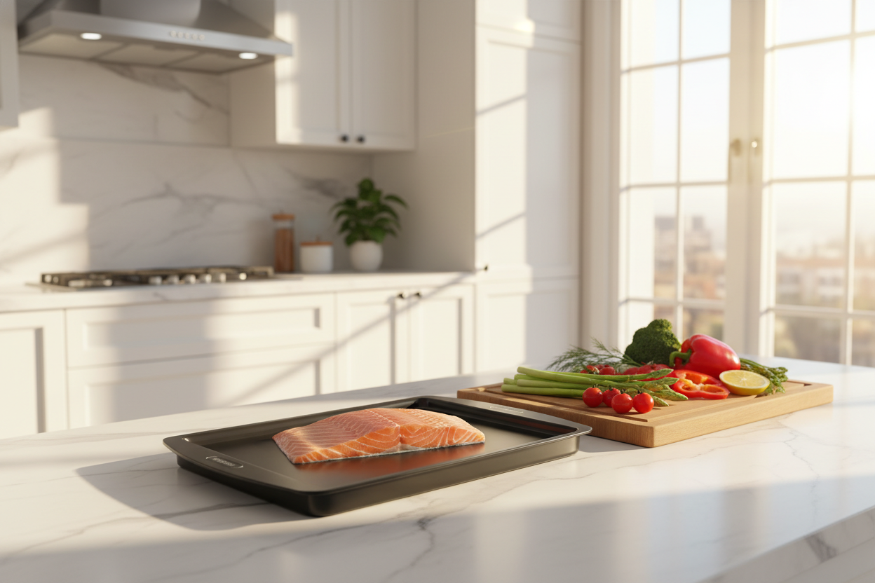 Kitchen banner with defrosting tray