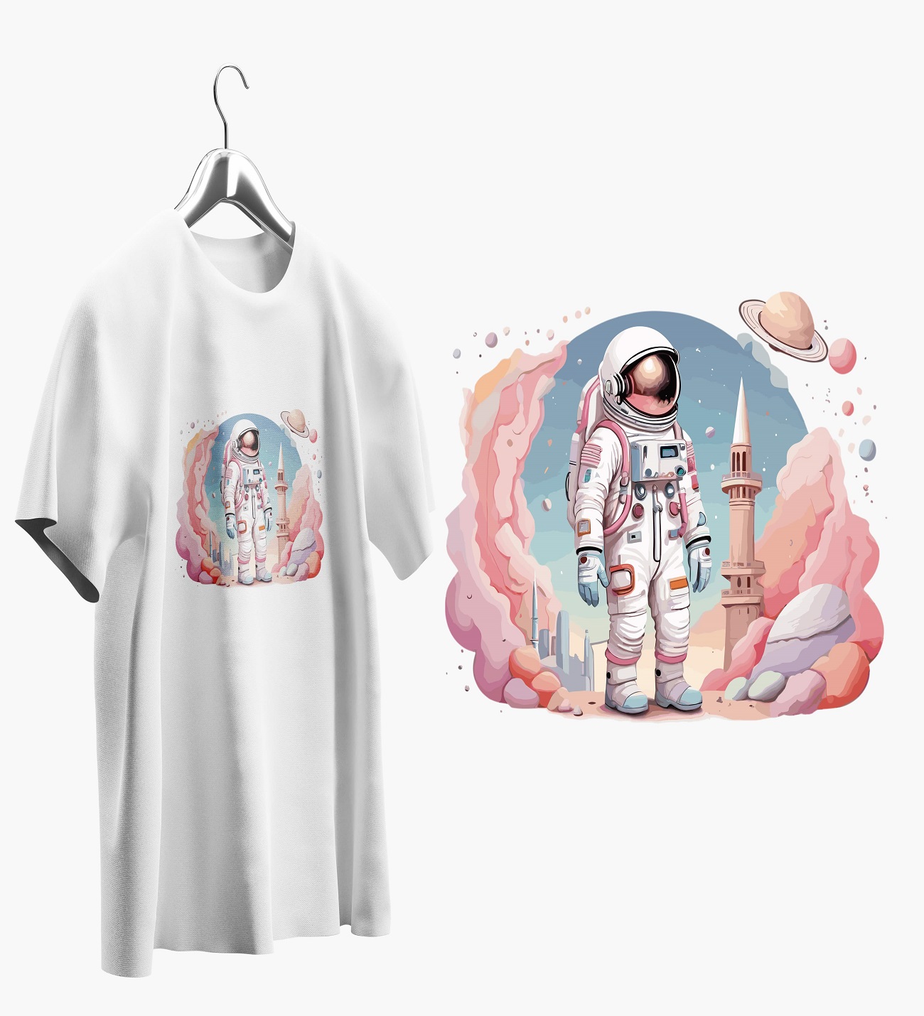 Astronot Baskılı Oversize T shirt T0009 