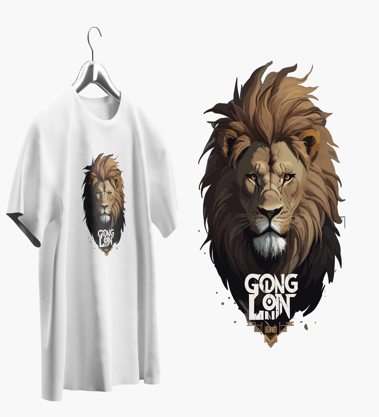 Kahverengi Aslan Baskılı Beyaz Oversize T shirt T0036 