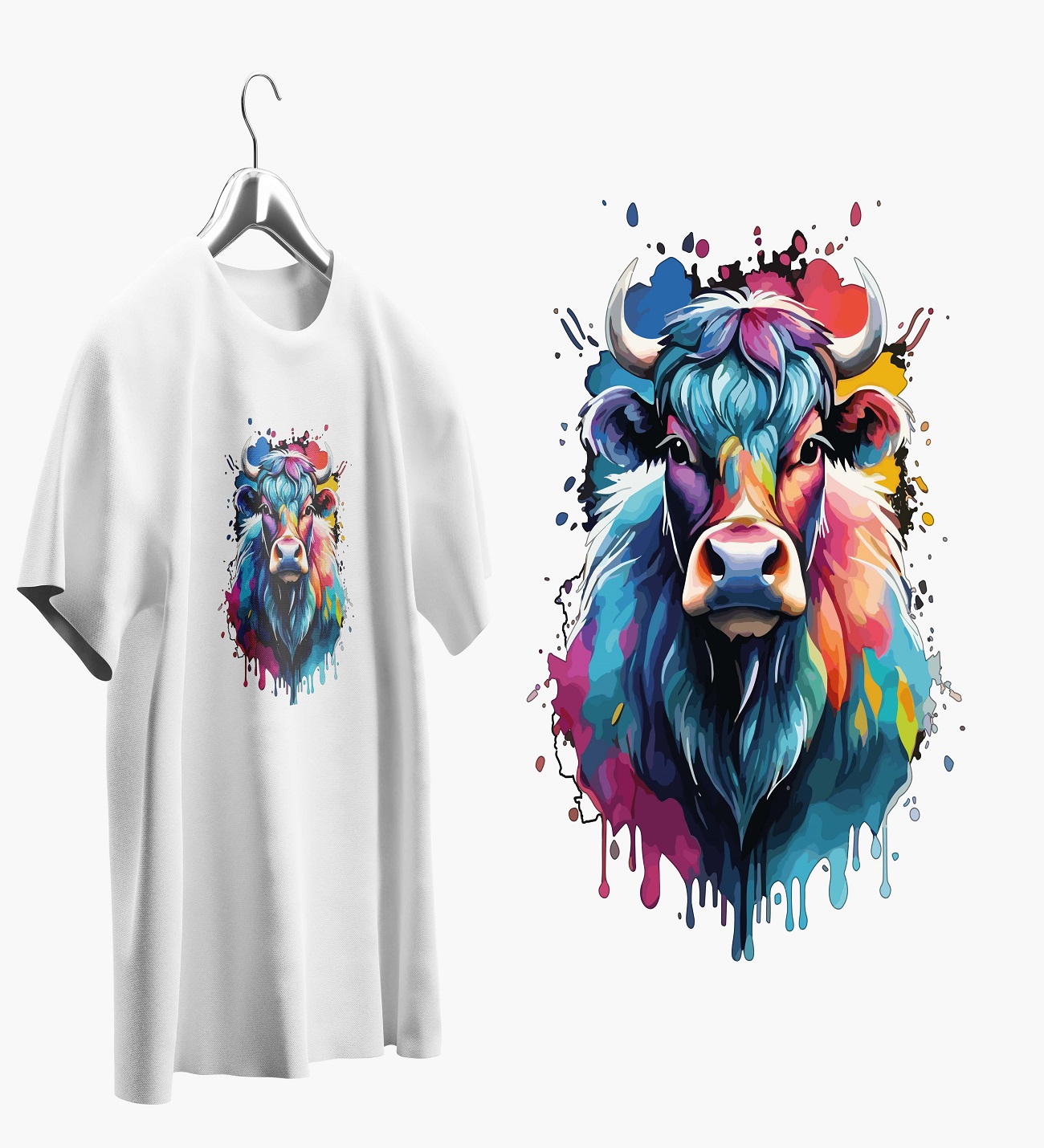 Boğa Baskılı Beyaz Oversize T shirt T0051 