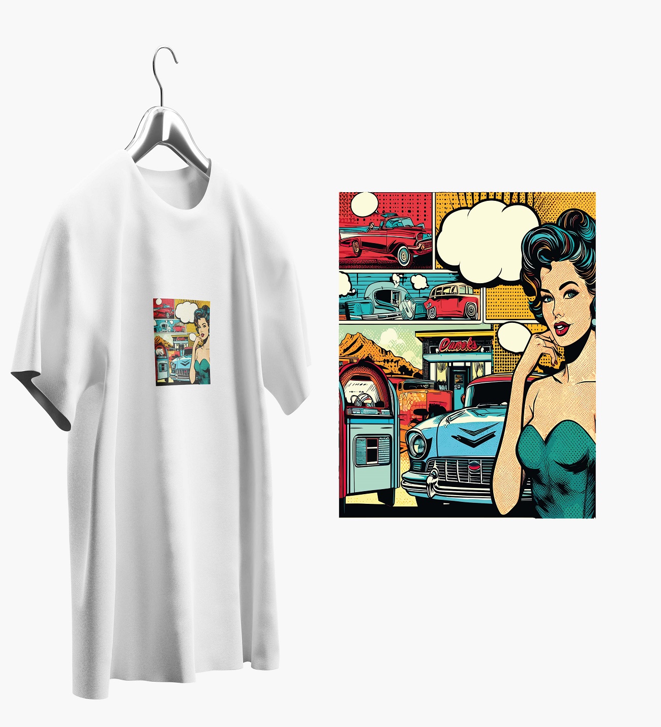 Comics 2 Retro Beyaz Oversize T shirt T0053